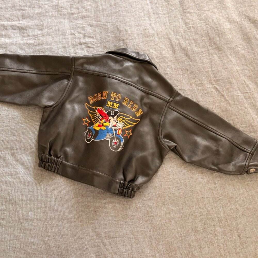 Cutest Toddler Mickey Mouse bomber leather jacket 3T